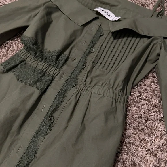 Self-Portrait Olive Green Off-Shoulder Kids Dress - Picture 3 of 4